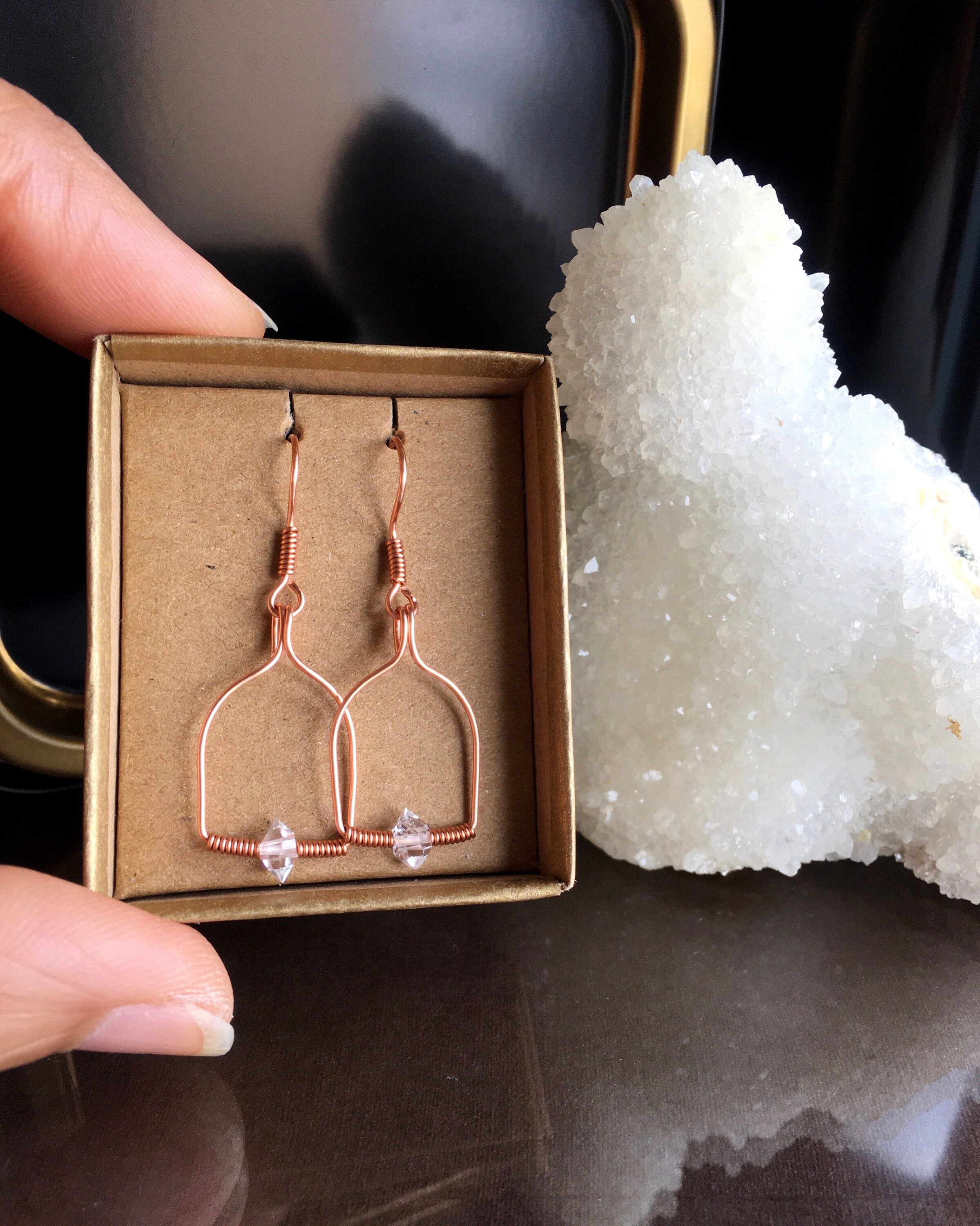 Herkimer Diamond Earrings: Handmade Copper Wire Jewelry