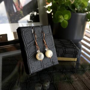 Mother Of Pearl Earrings: Herkimer Diamond & Copper Dangle Earrings