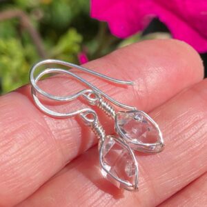 Ny Herkimer Diamond Earrings: Raw Quartz Crystal Sterling Silver Dangle