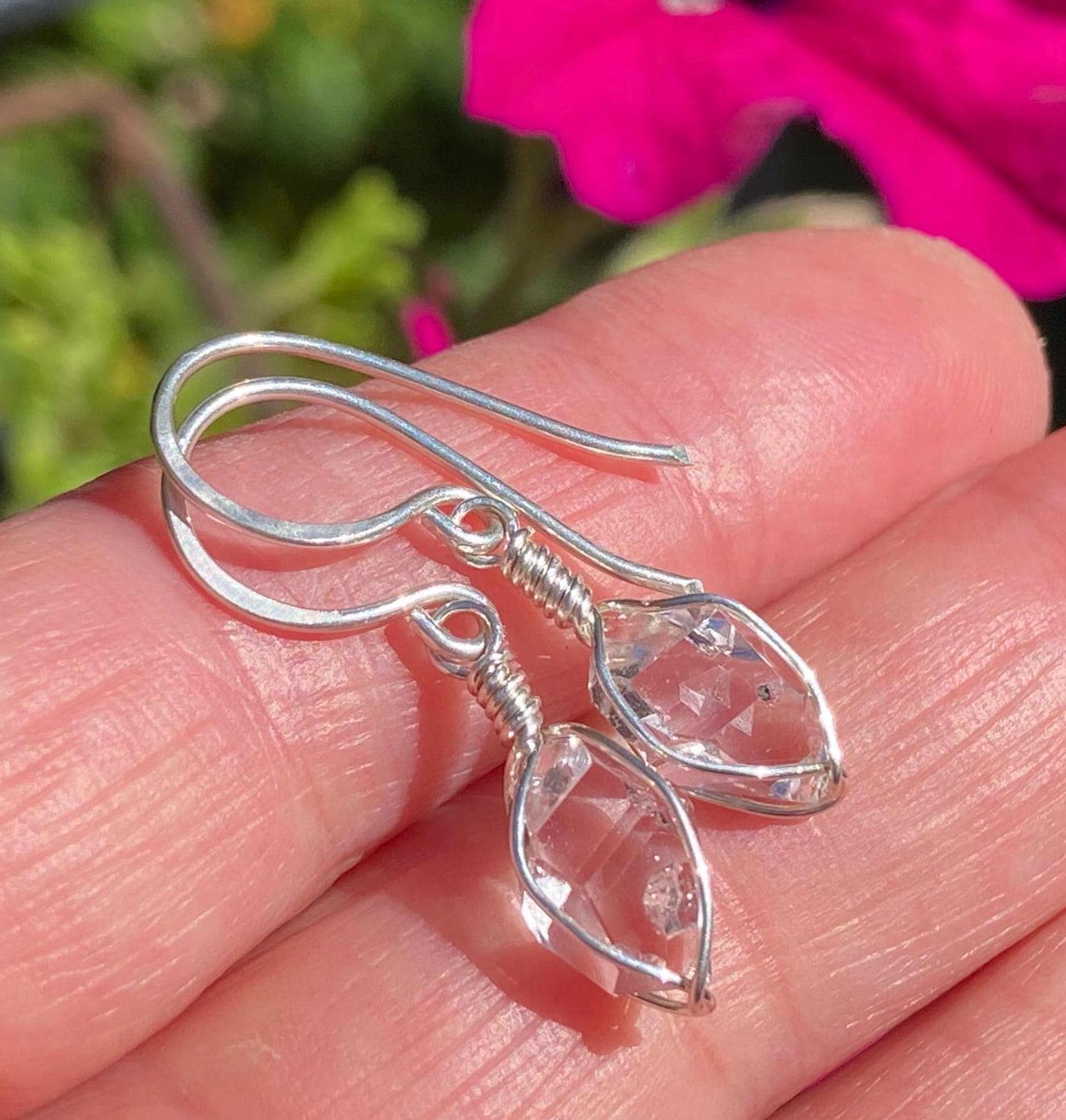 Ny Herkimer Diamond Earrings: Raw Quartz Crystal Sterling Silver Dangle
