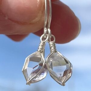 Ny Herkimer Diamond Earrings: Sterling Silver Wire Wrap, Natural Quartz Crystals