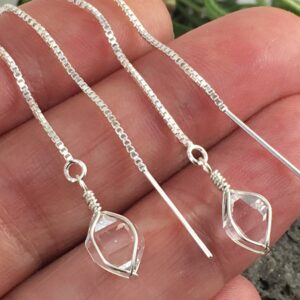 Ny Herkimer Diamond Threader Earrings: Sterling Silver Quartz Crystals