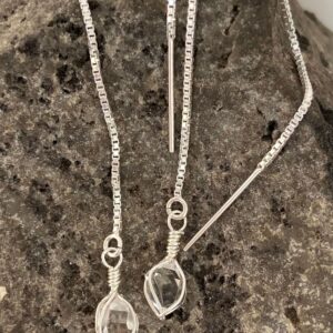 Ny Herkimer Diamond Threader Earrings: Sterling Silver, Raw Quartz Crystal