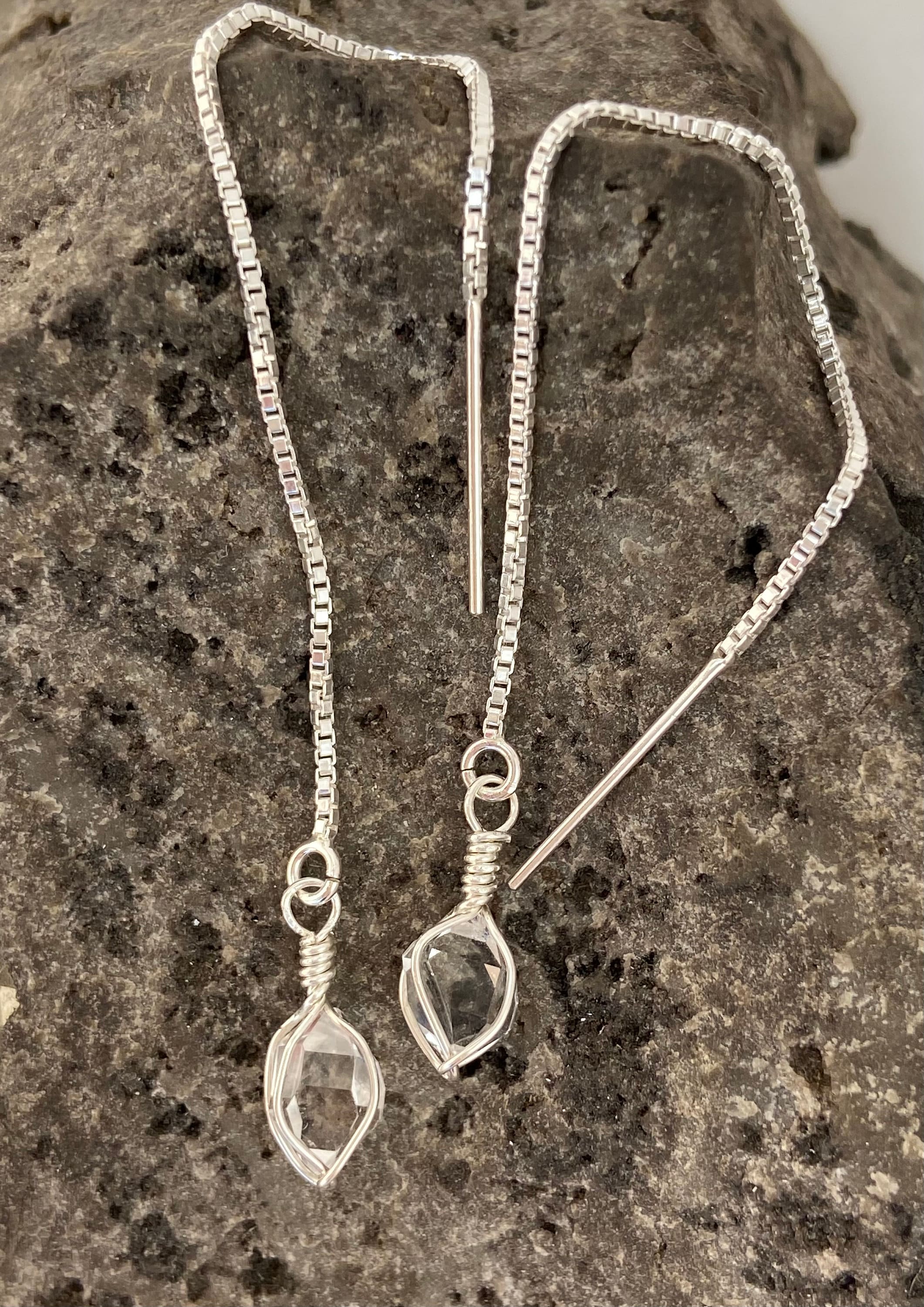 Ny Herkimer Diamond Threader Earrings: Sterling Silver, Raw Quartz Crystal