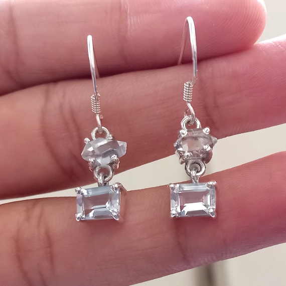 Petalite Dangle Earrings: Herkimer Diamond, 925 Sterling Silver