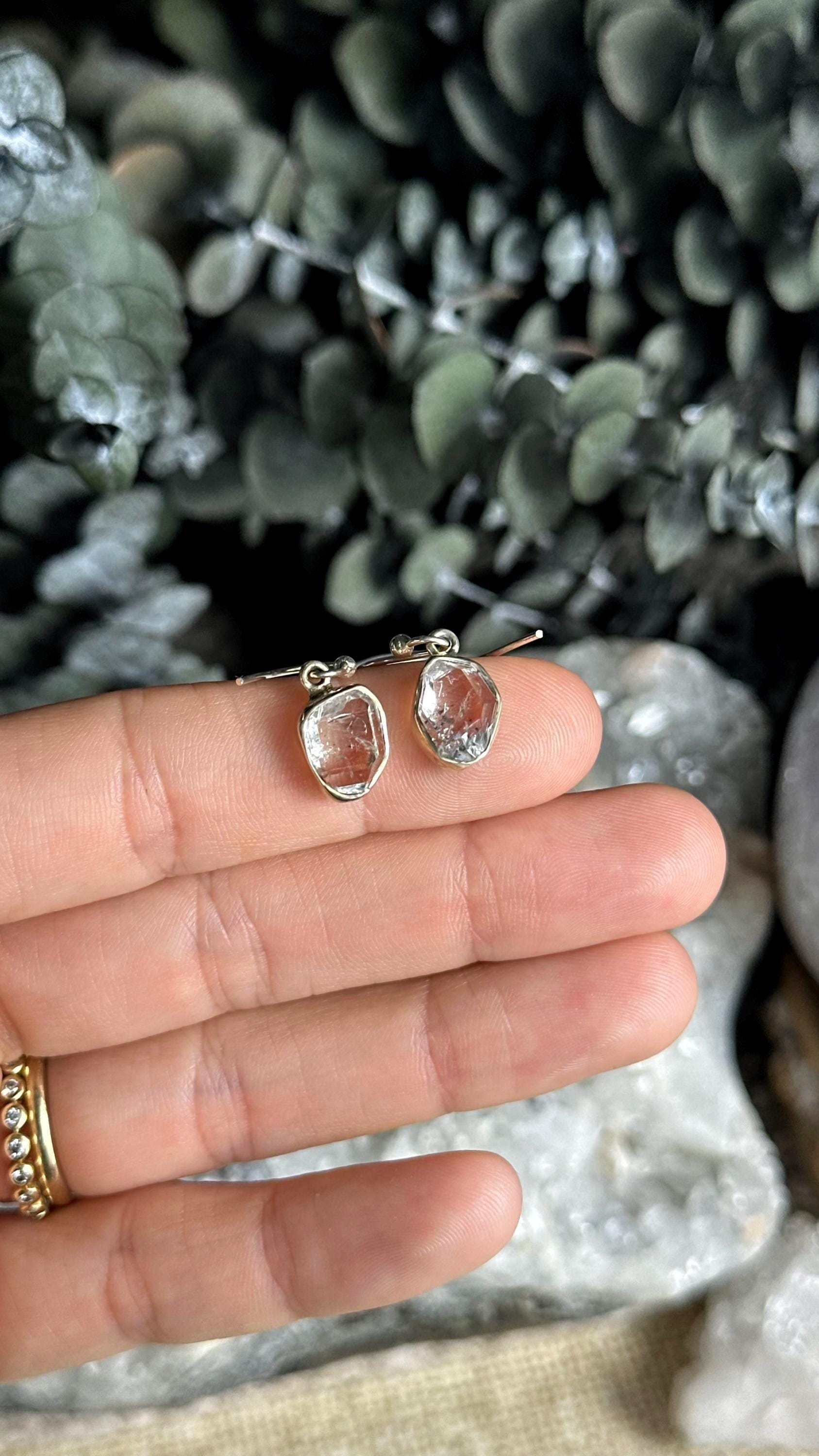 Raw Herkimer Dangle Earrings, .925 Sterling Silver