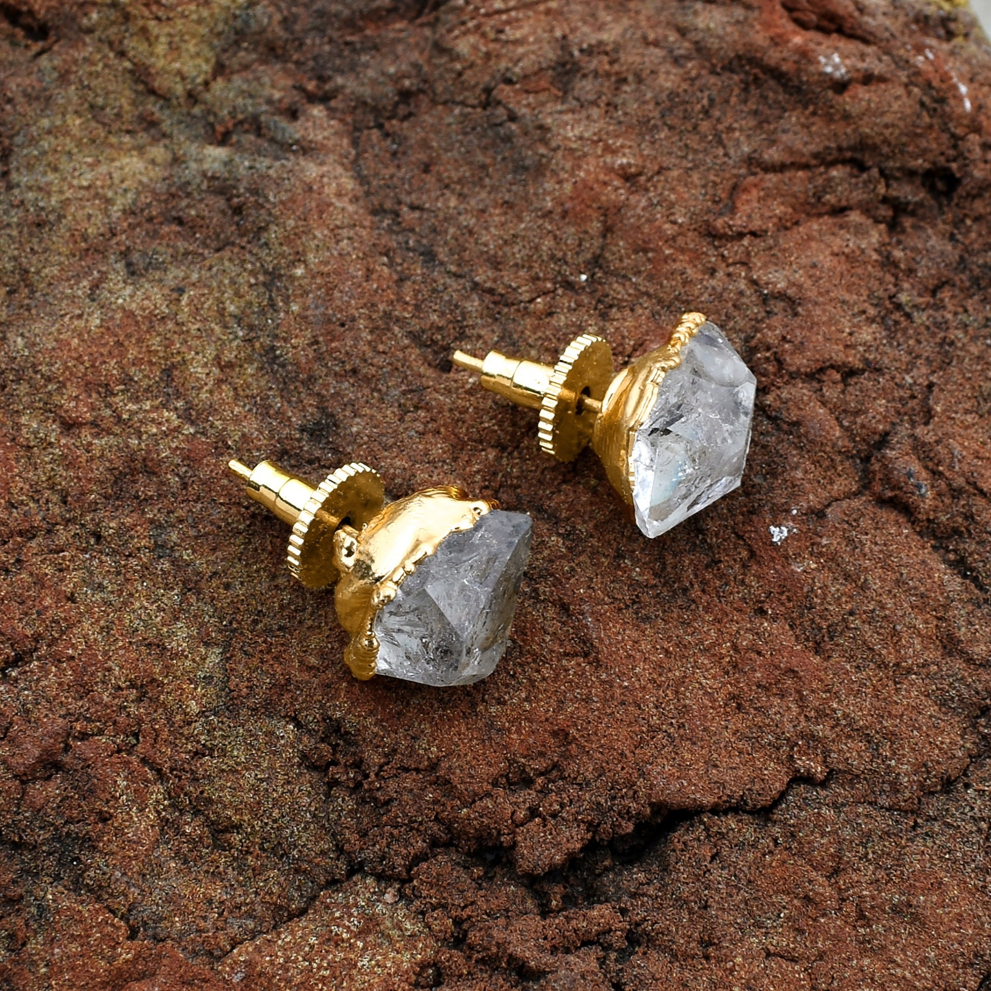 Raw Herkimer Gemstone Studs Earrings Wedding Stud Stud Earrings Tiny Earrings Minimalist Earrings Womens Earring Copper Earrings