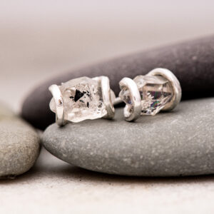 Raw Herkimer Diamond Stud Earrings • Natural Quartz Crystal 7-8 Mm • Recycled Sterling Silver • April Birthstone • Usa Handmade Gift