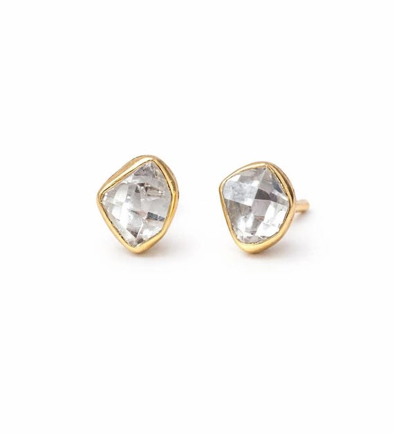 Raw Herkimer Diamond Studs: 925 Sterling Silver, Herkimer Crystal Quartz Earrings, Gift For Her
