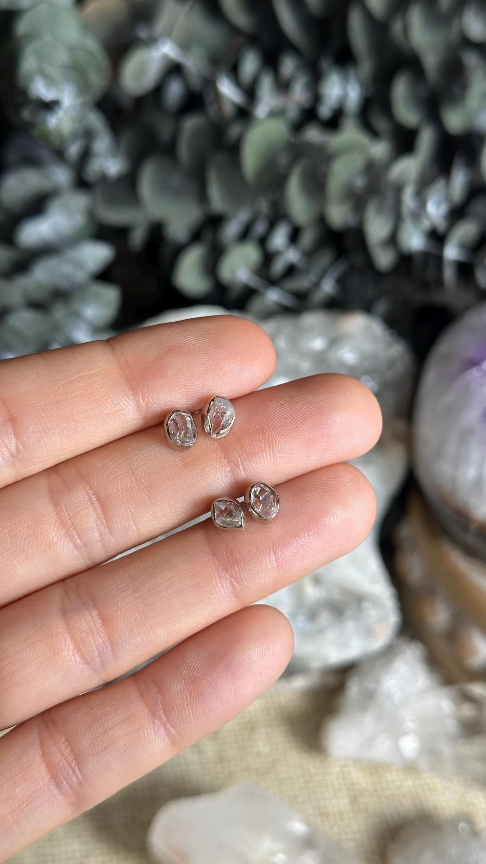 Rough Herkimer Diamond Quartz Crystal Stud Earrings, .925 Silver, Sterling Post Earring,