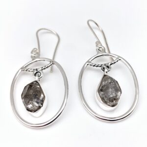 Herkimer Diamond Silver Earrings // Organic Oval Dangly Setting // 925 Sterling Silver