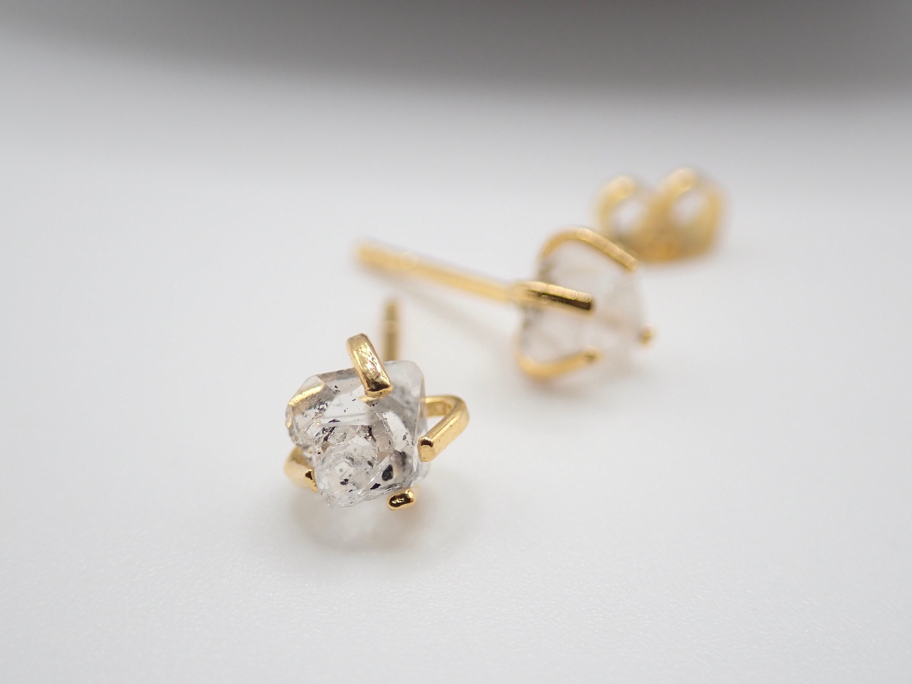 Small Herkimer Diamond Earrings,raw Crystal Earrings,herkimer Studs,gemstone Earrings,tiny Gemstone Earrings,birthstone Jewelry,gift For Her