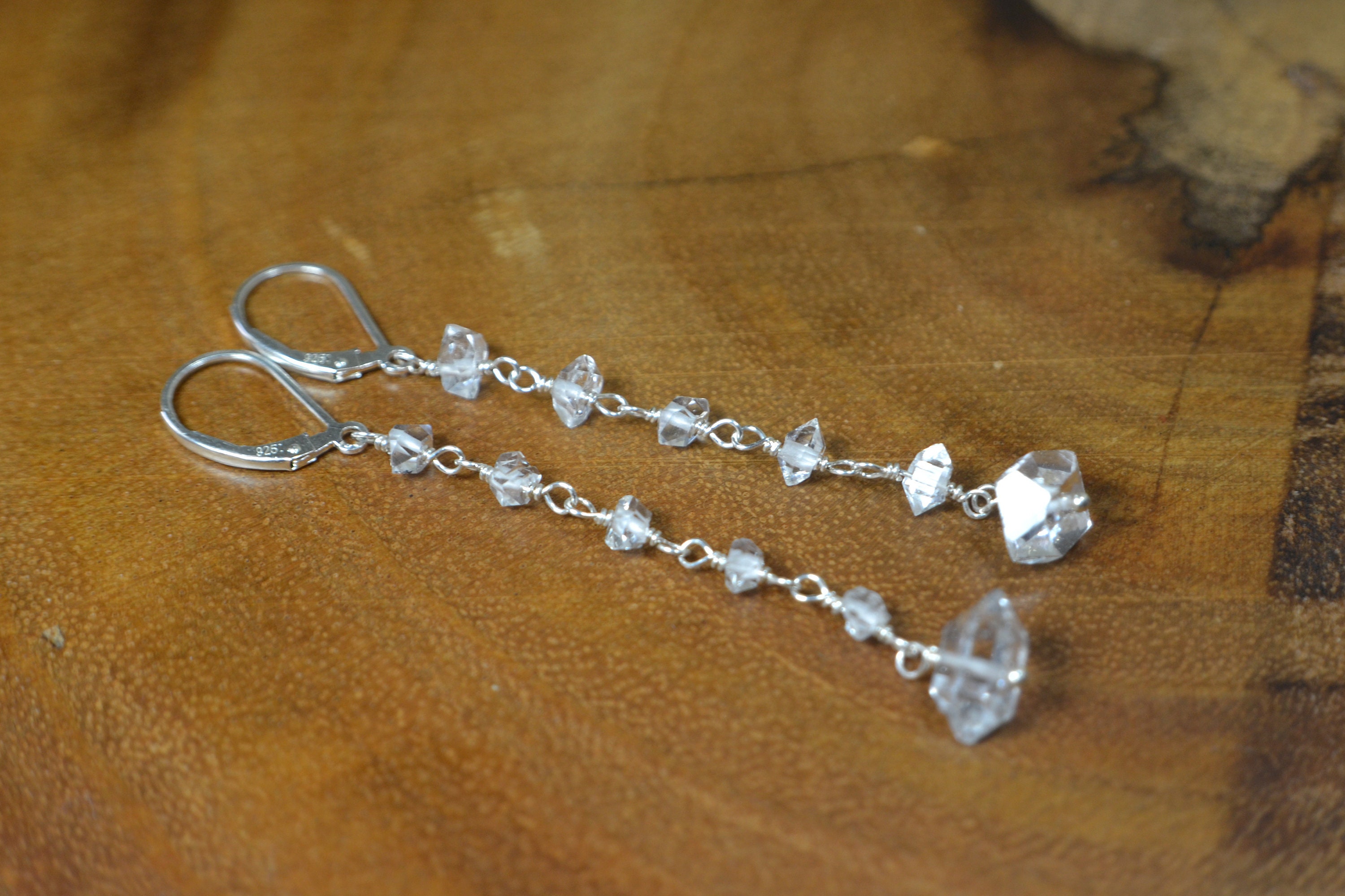 Sterling Silver Herkimer Diamond Leverback Earrings // Wedding Jewelry, Bridal Party // 14k Gold Fill // Everyday Earrings // April Birthday