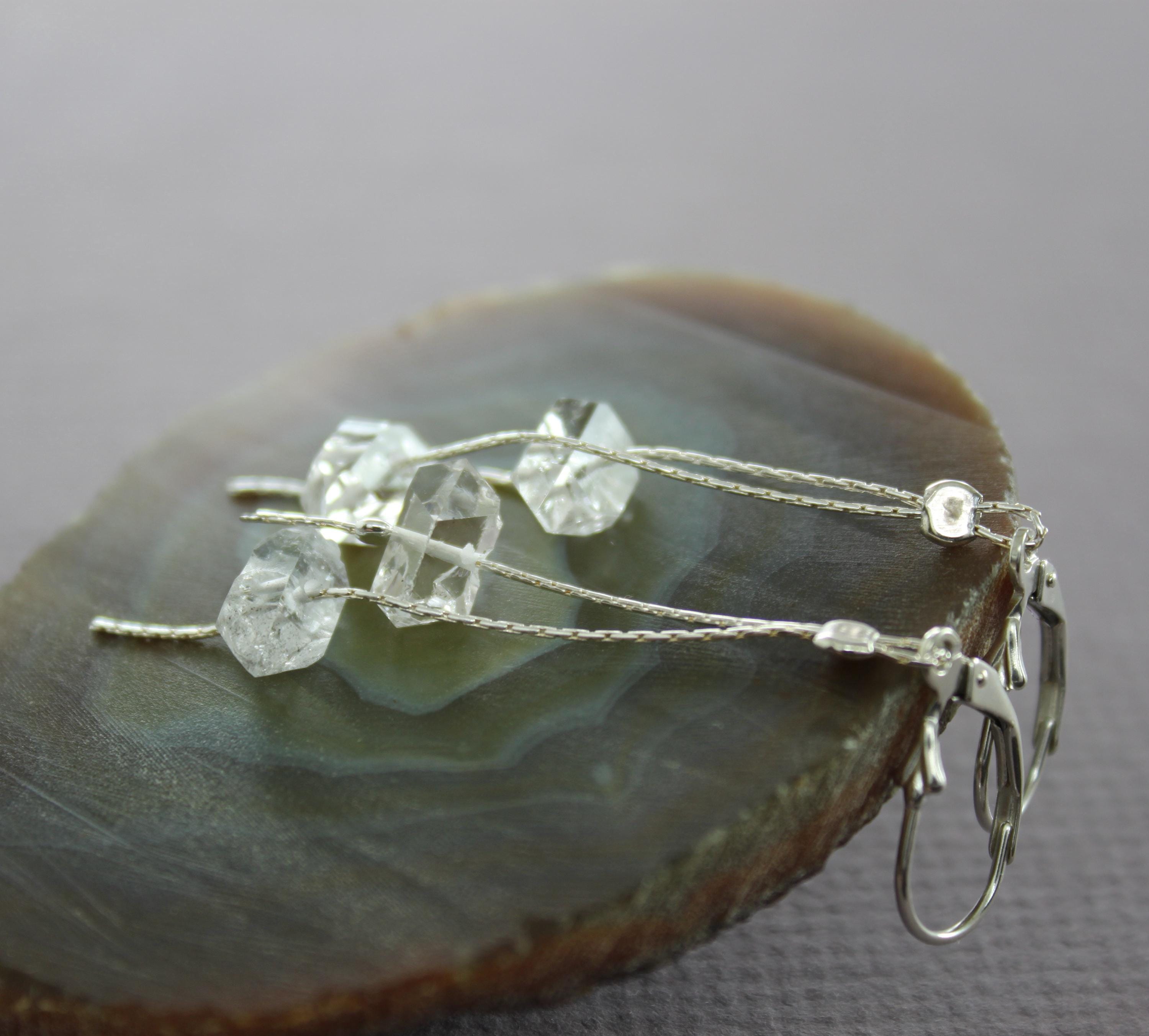 Herkimer Diamond Sterling Silver Dangle Earrings: April Birthstone