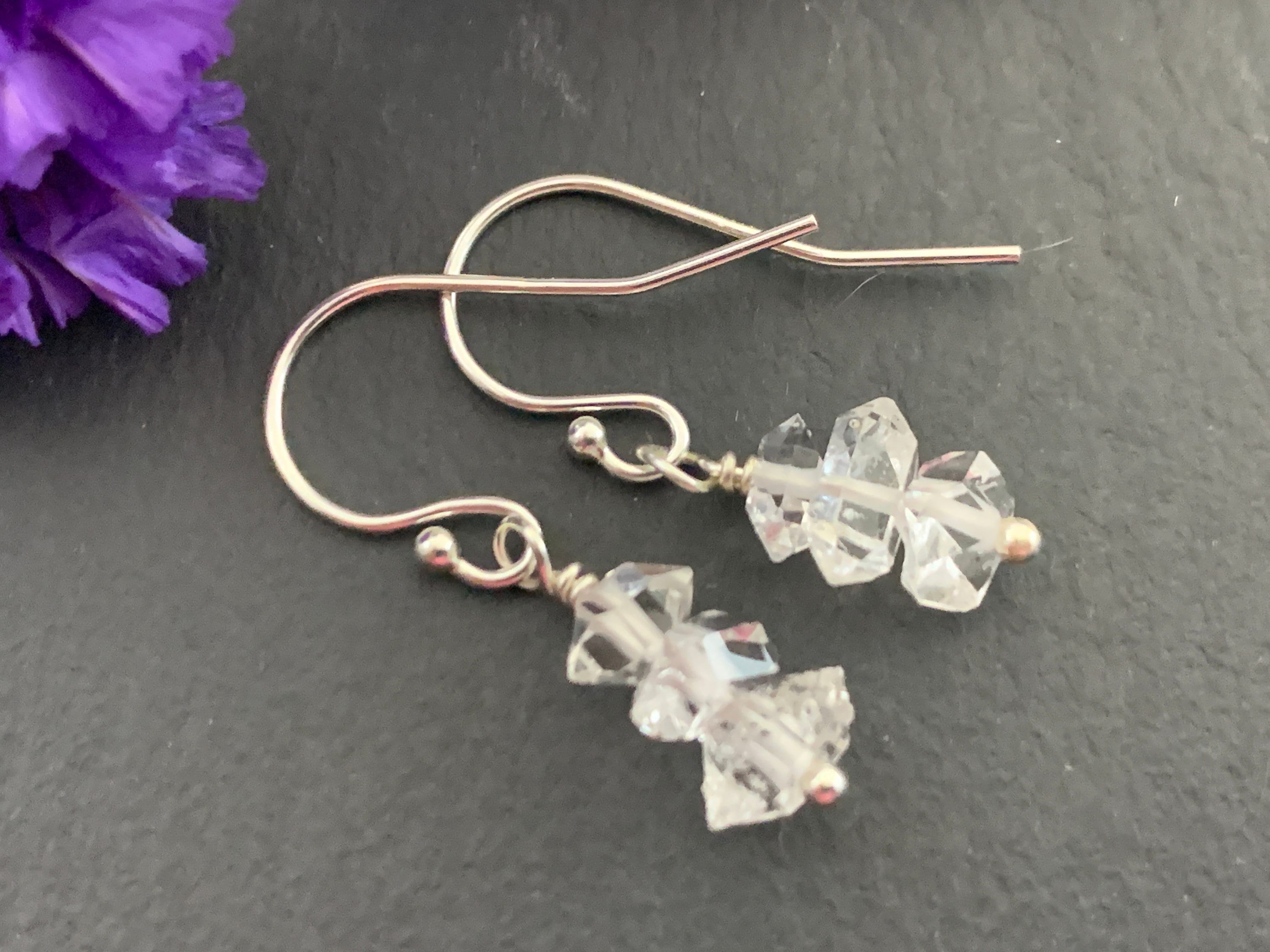 Herkimer Diamond Earrings, Sterling Silver (23mm Drop, Healing Crystal)
