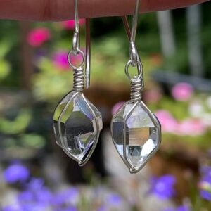 Herkimer Diamond Earrings: Sterling Silver Wire Wrap, Ny Quartz Crystal