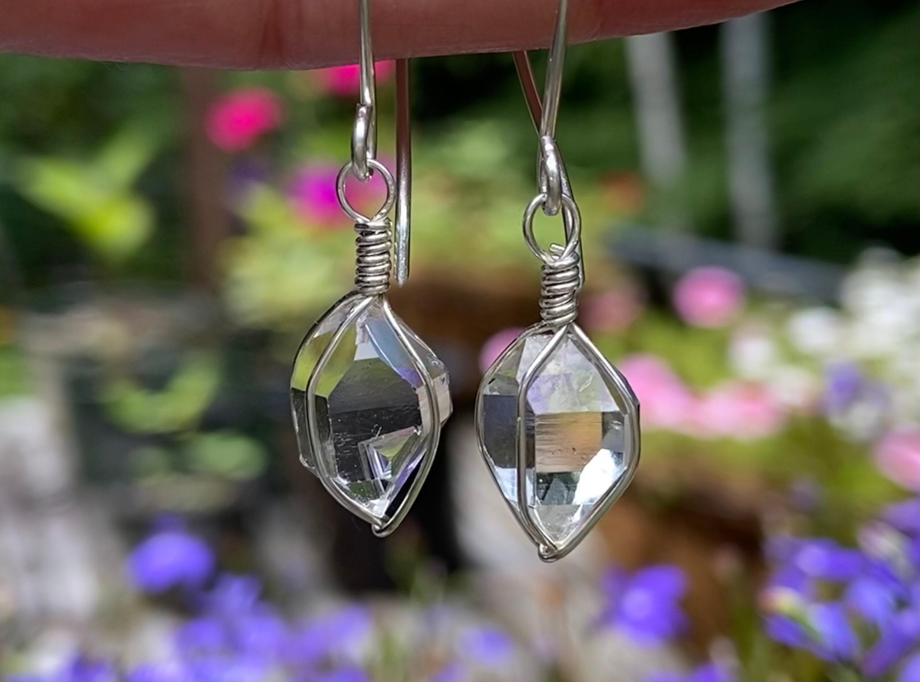 Herkimer Diamond Earrings: Sterling Silver Wire Wrap, Ny Quartz Crystal