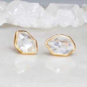 Herkimer Diamond Stud Earrings: 24k Gold Filled