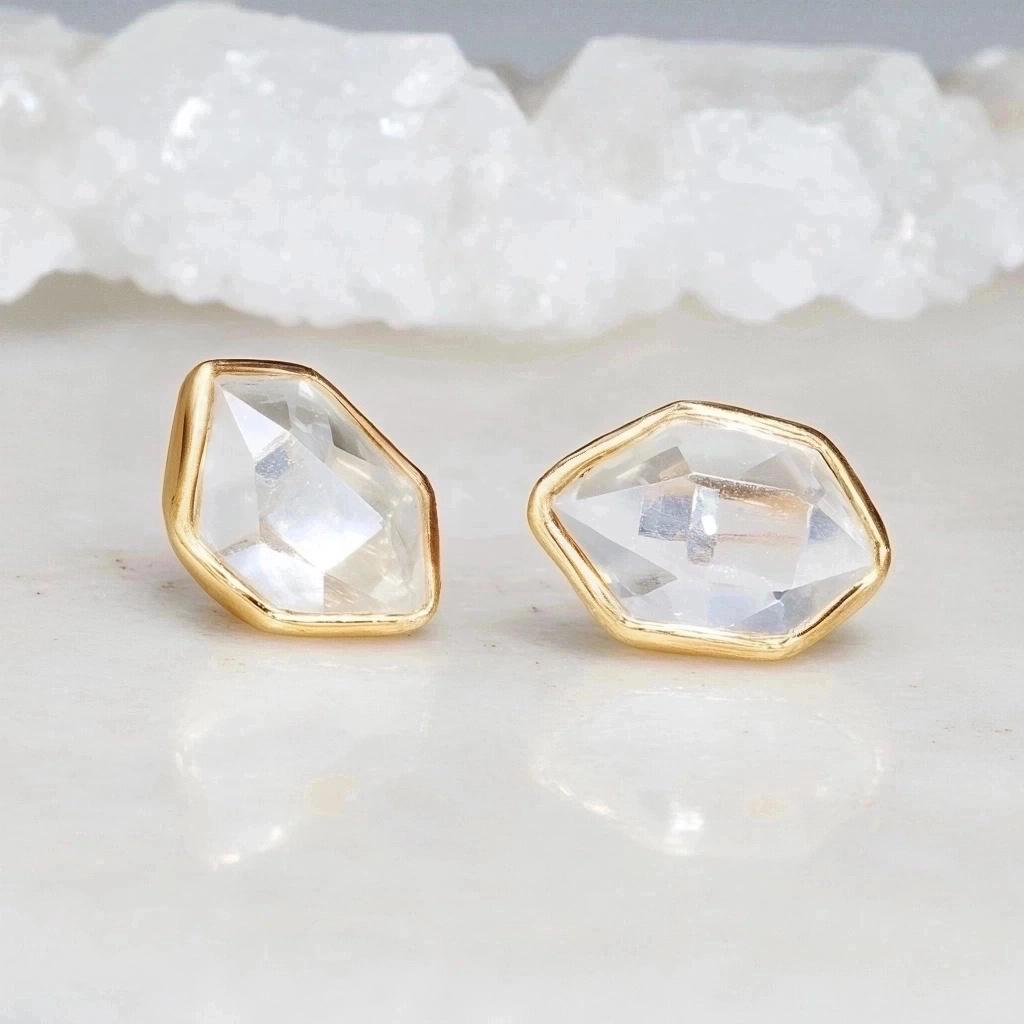 Herkimer Diamond Stud Earrings: 24k Gold Filled