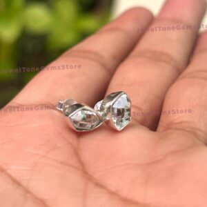 Herkimer Diamond Stud Earrings: 925 Sterling Silver, Raw Crystal Point