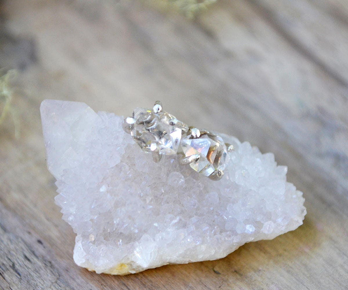 Herkimer Diamond Earrings: Sterling Silver Or Gold-fill, Raw Crystal, Stud Earrings
