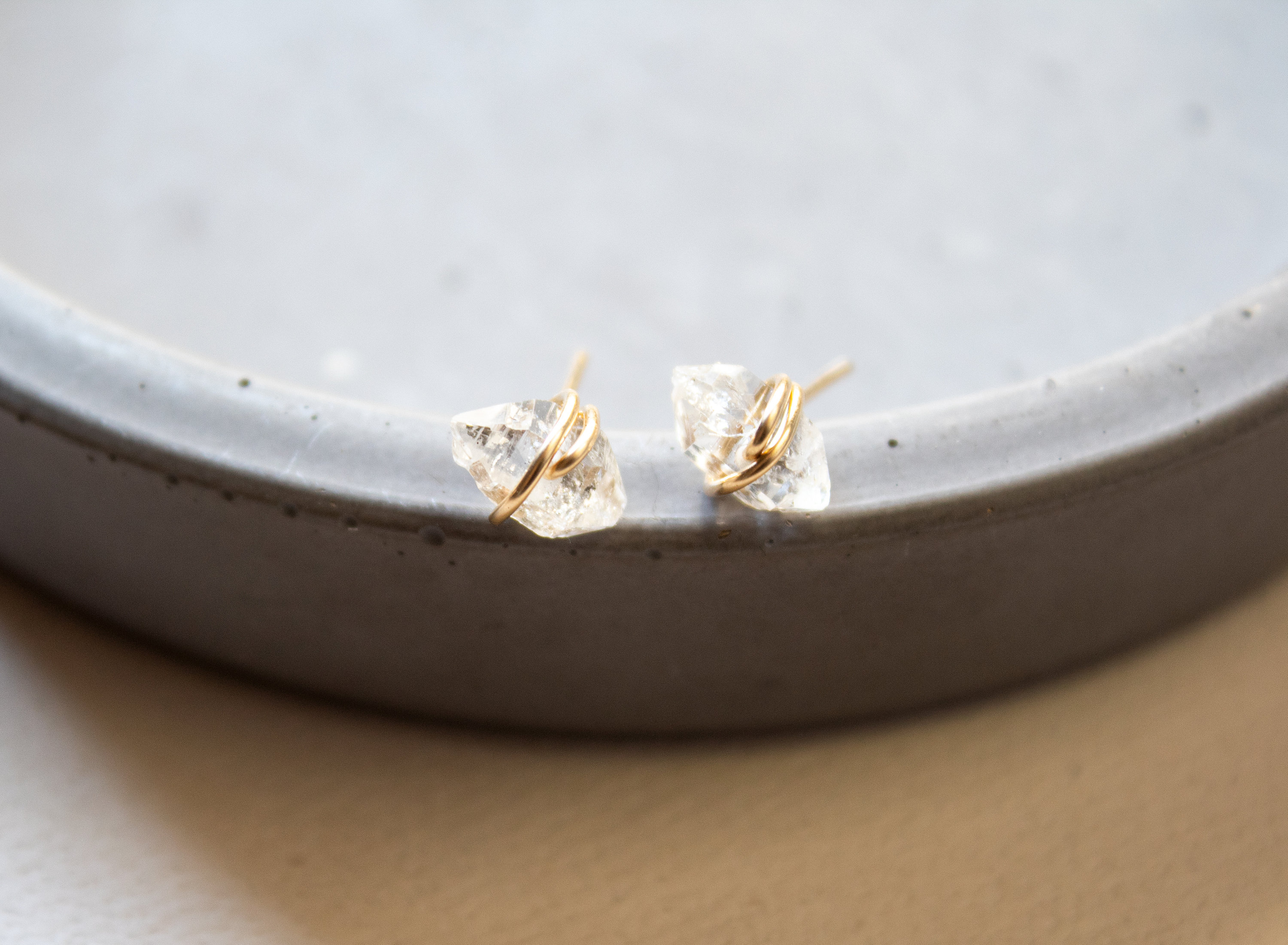Herkimer Diamond Stud Earrings: Raw Quartz Crystal, Gold Filled Or Sterling Silver Herkimer Diamond Stud Earrings: Raw Quartz Crystal, Gold Filled Or Sterling Silver