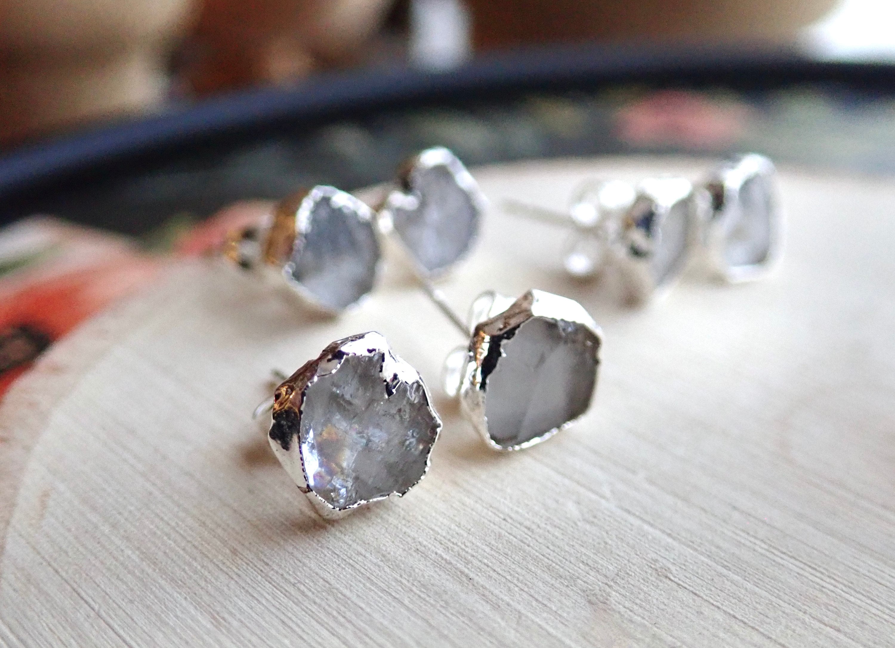 Herkimer Diamond Earrings, Diamond Stud Earrings, Raw Crystal Earrings, Herkimer Diamond Jewelry, Crystal Post Earrings, Birthstone Earrings