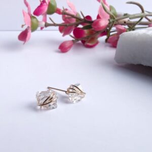 HERKIMER DIAMOND Stud Earrings Sterling Silver 14K Gold Filled April Birthstone Jewellery Wire Wrapped Gift For Her Dainty Earring Studs