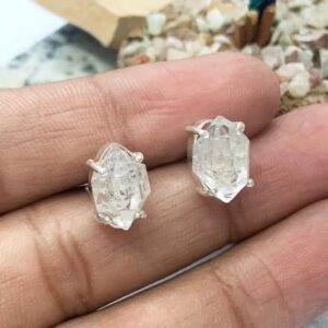 Herkimer Diamond Studs: Natural Crystal 925 Sterling Silver Earrings