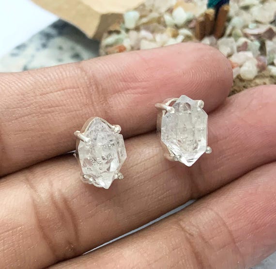 Herkimer Diamond Studs: Natural Crystal 925 Sterling Silver Earrings Herkimer Diamond Studs: Natural Crystal 925 Sterling Silver Earrings
