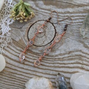 Triple Herkimer Diamond Earrings, Copper Herkimer Diamond Earrings, Herkimer Earring Set, Natural Raw Rough Tiny Herkimer Diamond Crystal Ea