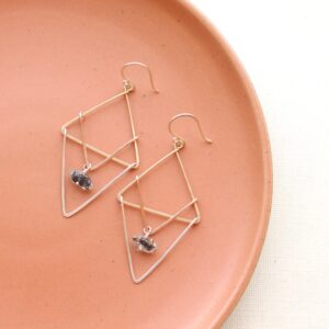 Triple Layered Triangle In Silver, Rose Gold, & Gold With Herkimer Diamond Earrings