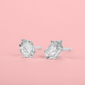 Very Tiny Raw Herkimer Diamond Stud Earrings in Sterling Silver | Minimalist Fashion for Women and Girls | Raw Rough Uncut Crystal Earrings