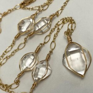 Herkimer Diamond 14k Gold Fill Necklace With Aa+ Grade, Natural Ny Quartz Crystals, 20” Fully Adjustable