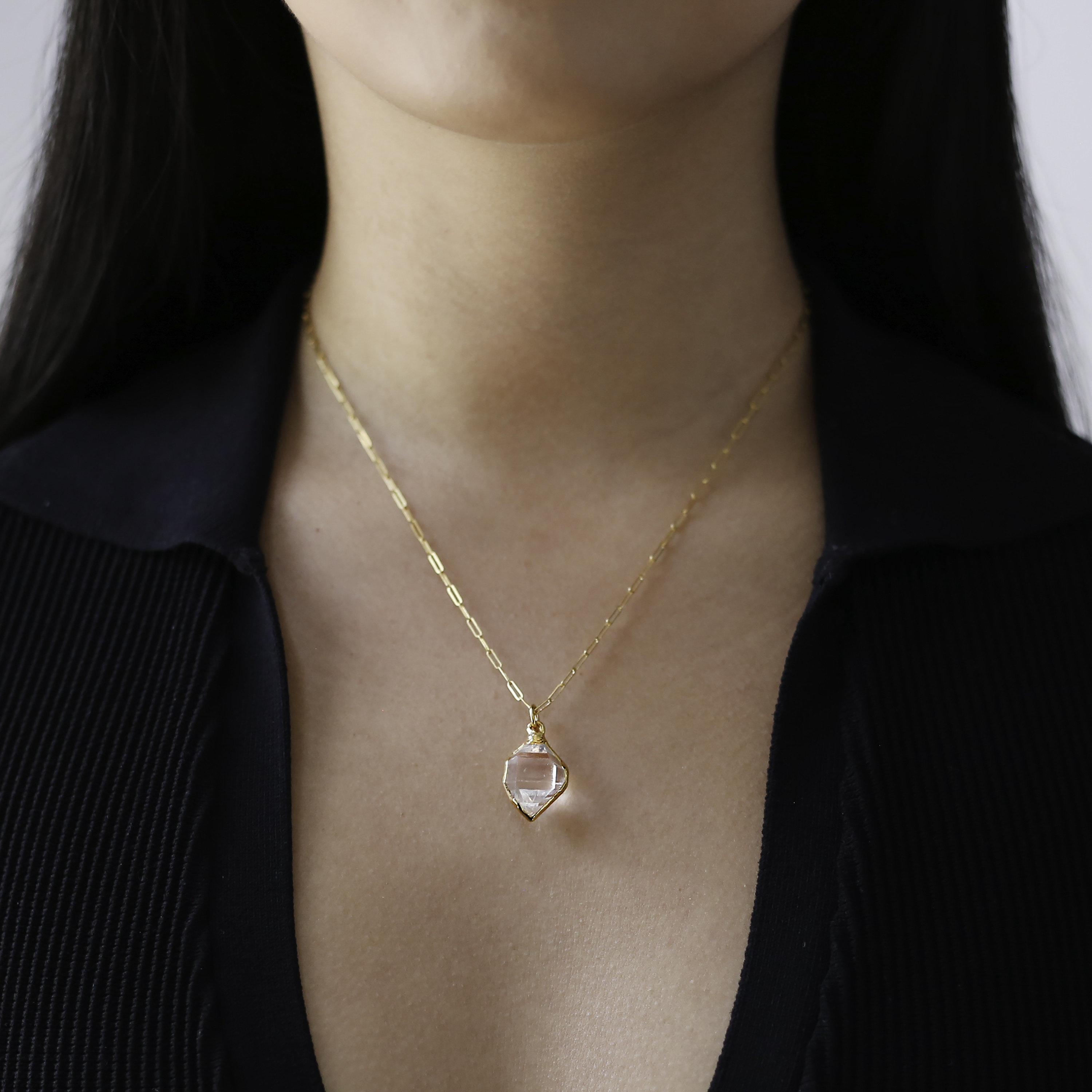 24k Gold Filled Raw Herkimer Diamond Necklace: April Birthstone 24k Gold Filled Raw Herkimer Diamond Necklace: April Birthstone