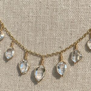 Aaa Grade Ny Herkimer Diamond 14k Gold Necklace: Crystal Fringe Choker