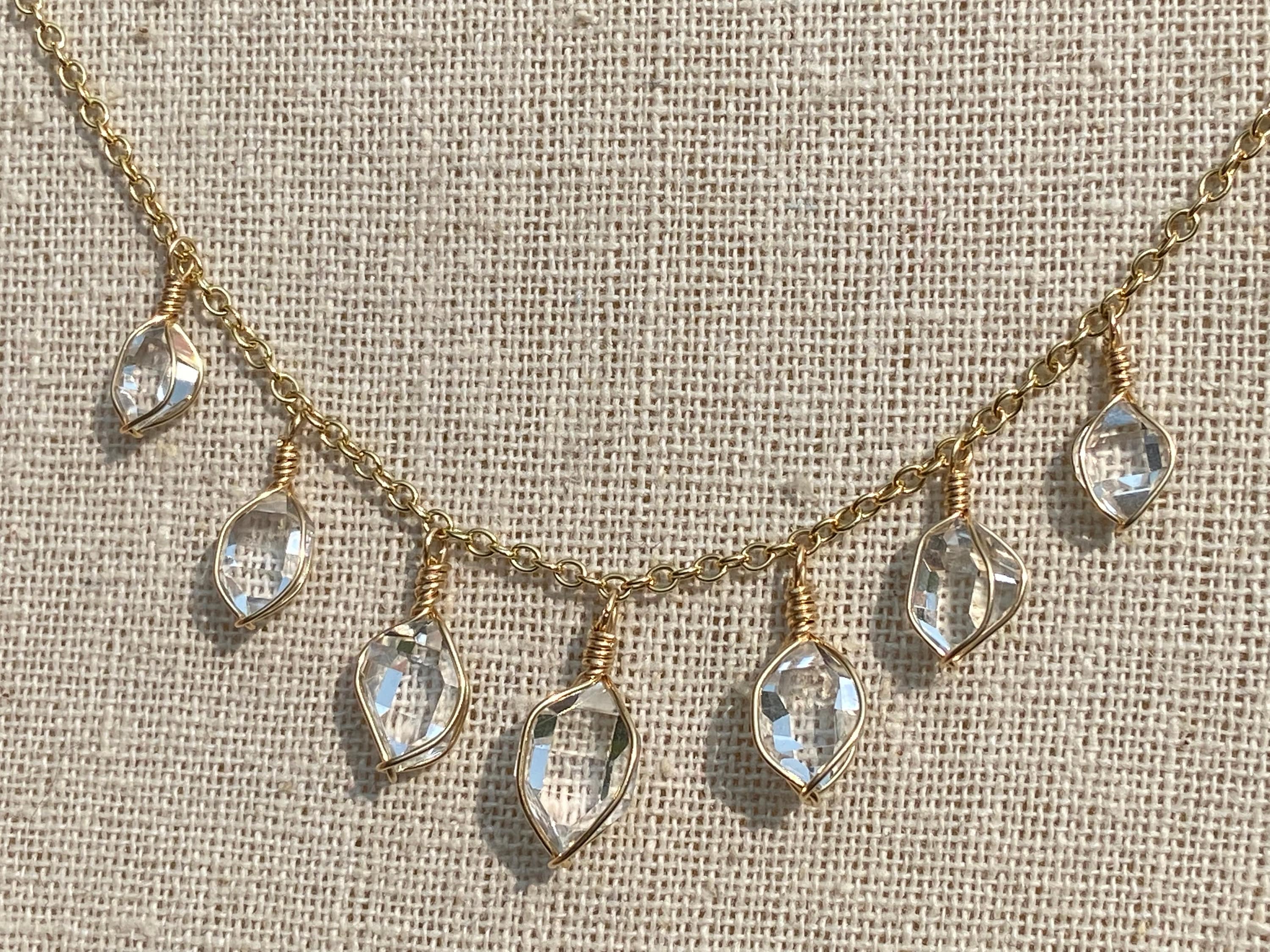 Aaa Grade Ny Herkimer Diamond 14k Gold Necklace: Crystal Fringe Choker