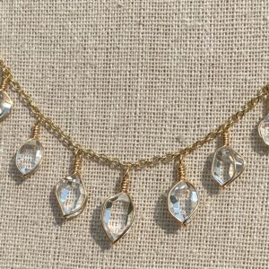 Aaa Grade Ny Herkimer Diamond 14k Gold Necklace: Crystal Fringe Choker