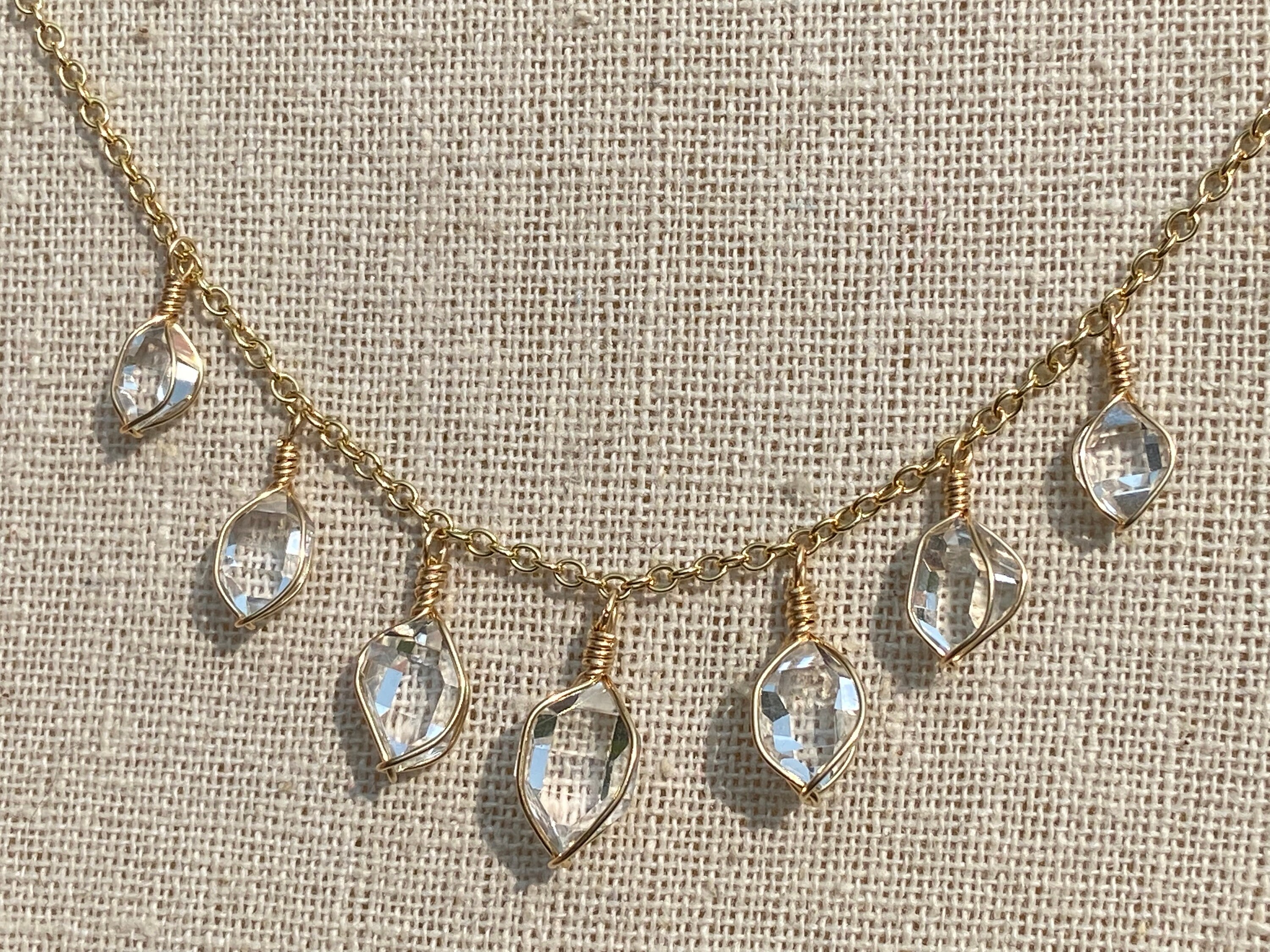 Aaa Grade Ny Herkimer Diamond 14k Gold Necklace: Crystal Fringe Choker