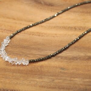 Herkimer Diamond And Pyrite Necklace, Quartz Crystal Jewelry, Minimalist, Gemstone Necklace