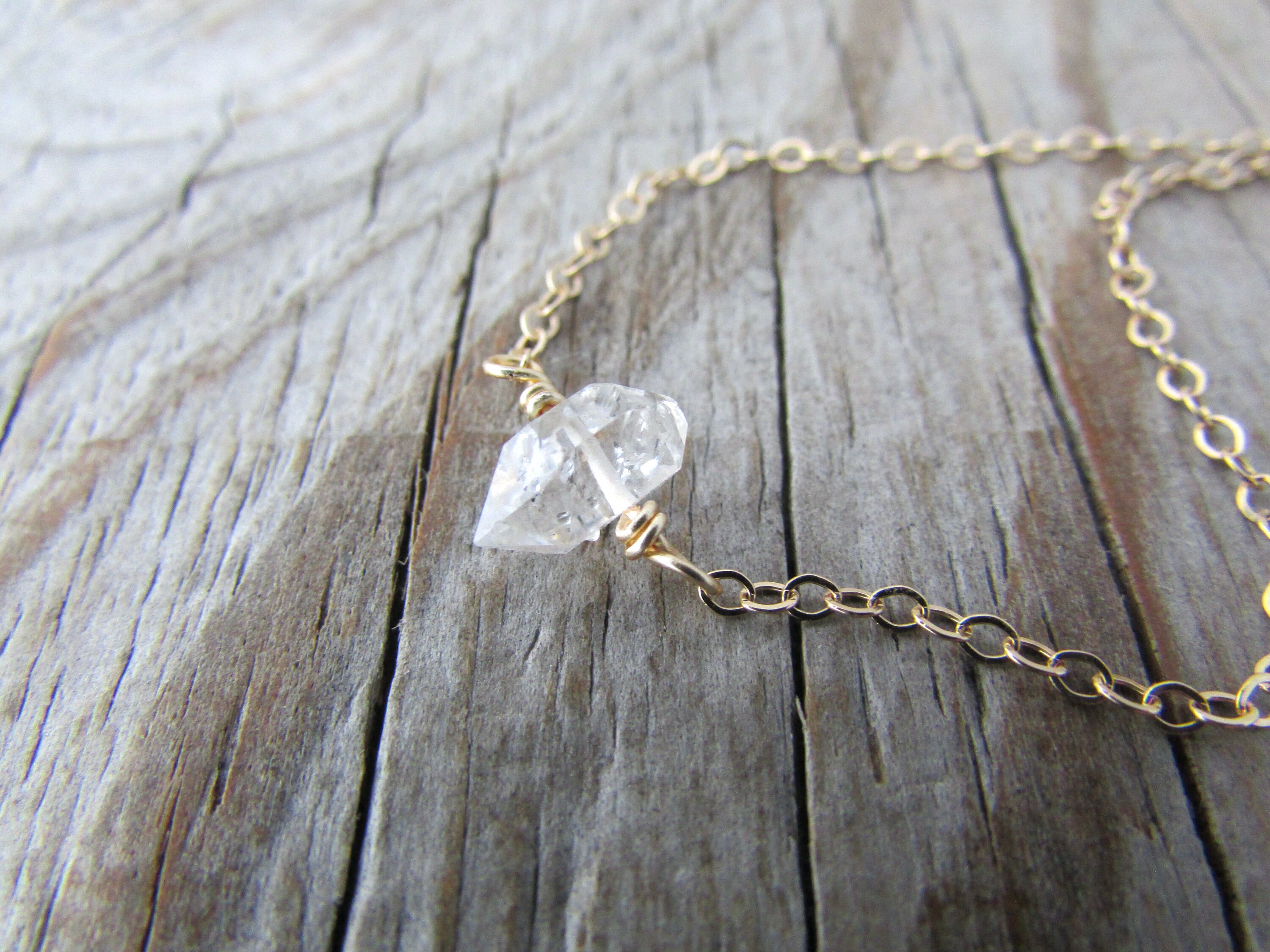 Herkimer Diamond Choker, 14k Gold Filled Chain Necklace Herkimer Diamond Choker, 14k Gold Filled Chain Necklace