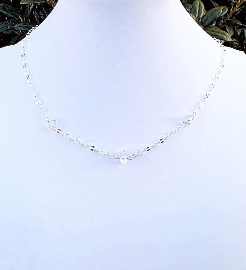 Herkimer Diamond Choker Necklace Sterling Silver, Dainty Layering Necklace, Minimalist Necklace, Everyday Necklace, Simple 16 Inch Necklace