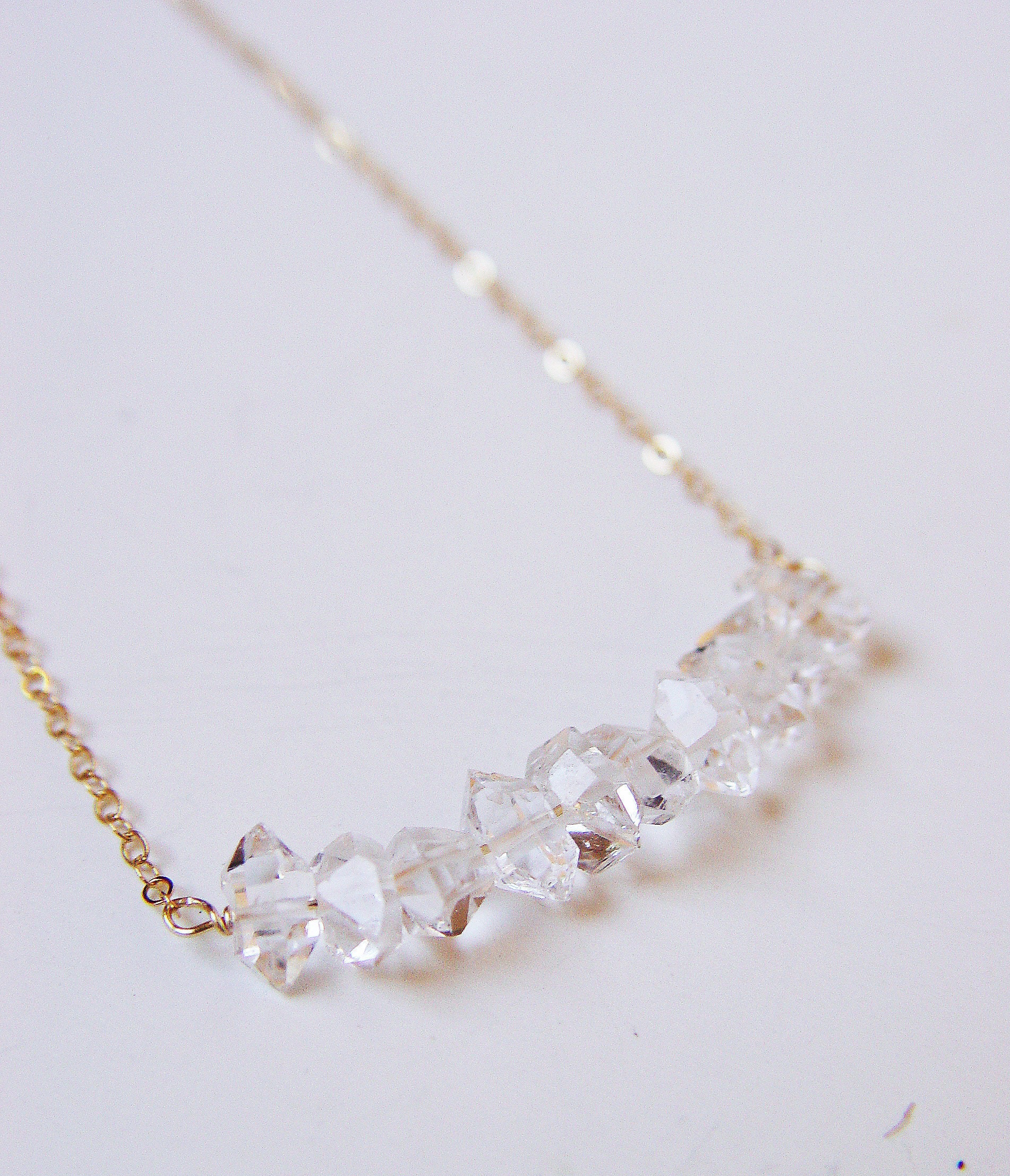 Herkimer Diamond Cluster Necklace: 14k Gold Fill, Boho Wedding Jewelry