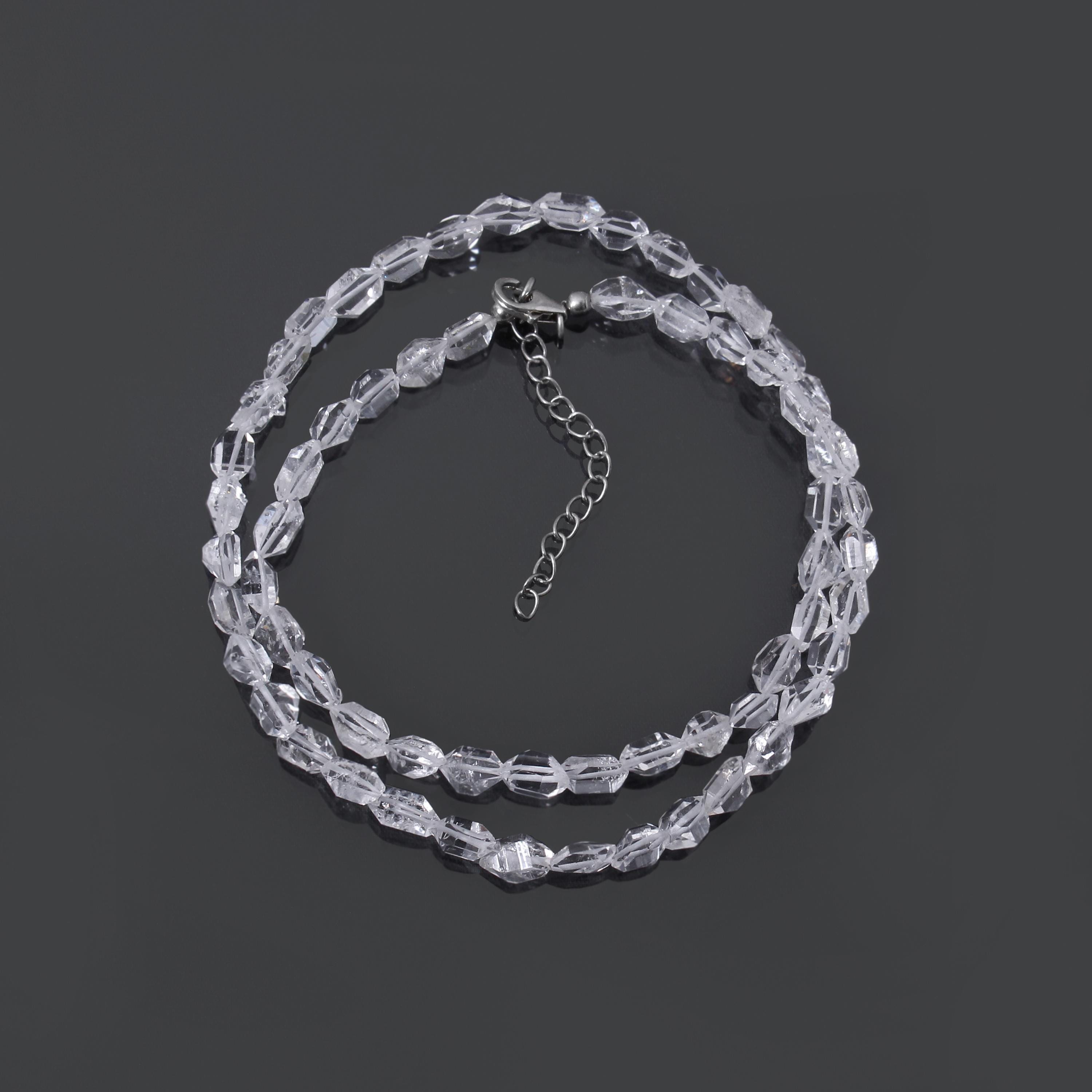 Dainty Herkimer Diamond Beaded Necklace | Faceted Uneven Nugget Crystal Beads 7x4mm-9x5mm | 18" Sterling Silver Beaded Choker