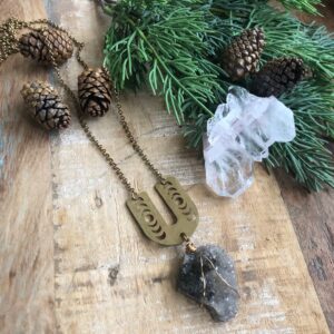 Herkimer Diamond Druzy And Brass Moon Phase Necklace