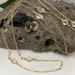 Extra Long NY Herkimer Diamond Necklace: 14k Gold Fill,  Adjustable Quartz Crystal Chain