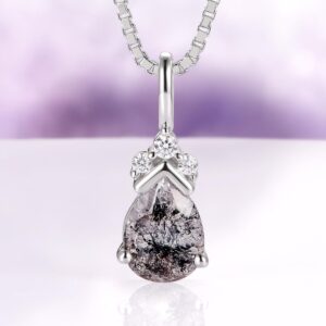 Galaxy Raw Salt & Pepper Diamond Necklace in 925 Sterling Silver Teardrop- Natural Herkimer Diamond Unique Jewelry Anniversary Gift For Her Galaxy Raw Salt & Pepper Diamond Necklace in 925 Sterling Silver Teardrop- Natural Herkimer Diamond Unique Jewelry Anniversary Gift For Her