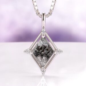 Galaxy Raw Salt & Pepper Diamond Necklace For Women- 925 Sterling Silver Kite Cut Herkimer Diamond Unique Jewelry Anniversary Gift For Her Galaxy Raw Salt & Pepper Diamond Necklace For Women- 925 Sterling Silver Kite Cut Herkimer Diamond Unique Jewelry Anniversary Gift For Her
