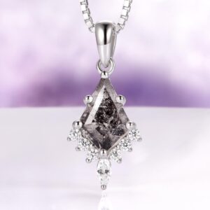 Galaxy Raw Salt & Pepper Diamond Necklace For Women- 925 Sterling Silver Kite Cut Herkimer Diamond Unique Jewelry Anniversary Gift For Her Galaxy Raw Salt & Pepper Diamond Necklace For Women- 925 Sterling Silver Kite Cut Herkimer Diamond Unique Jewelry Anniversary Gift For Her