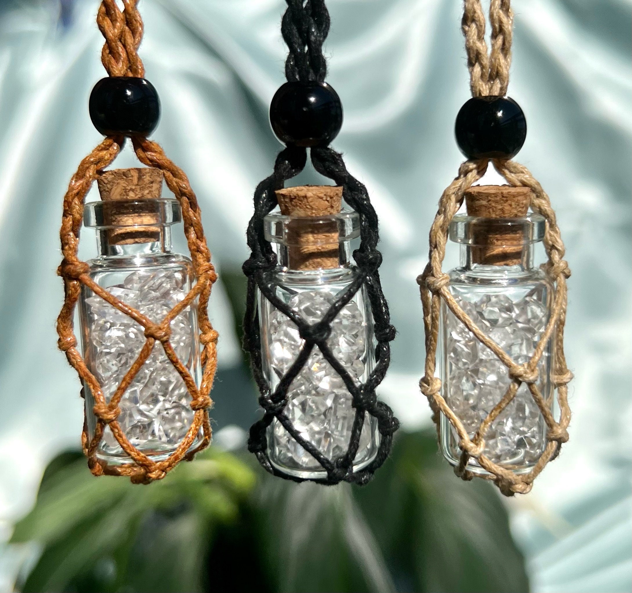 Genuine Natural Raw Herkimer Diamond, Crystal Bottle Necklace, Raw Crystal Necklace, Natural Stone Necklace